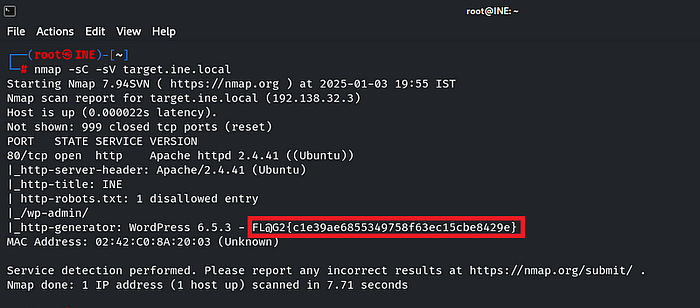 Nmap version detection results