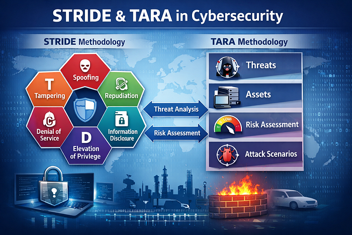 Illustration introducing the STRIDE and TARA threat modeling methodologies