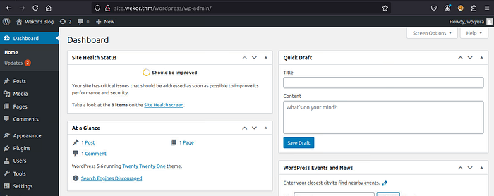 WordPress admin dashboard